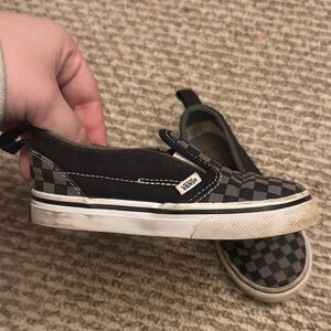 Vans Kids Black and Gray Checkered Slip-On Sneakers